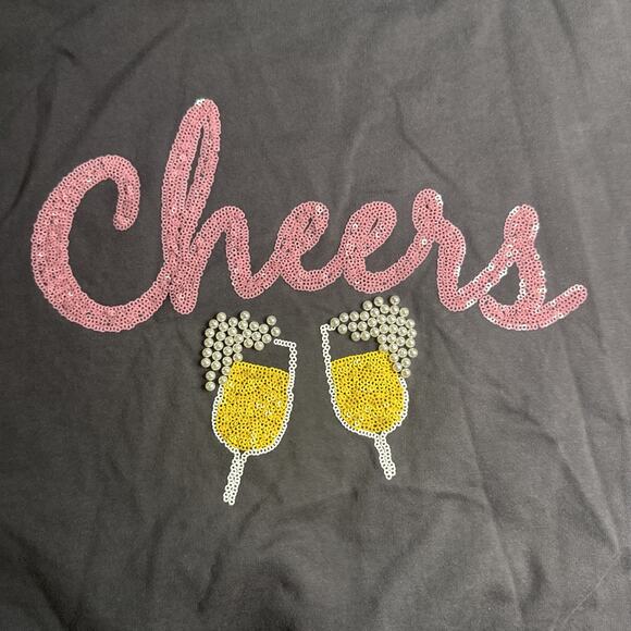 Fantastic Fawn Women’s CHEERS Champagne Sequin Sweatshirt Oversized M Pullover - Picture 2 of 5